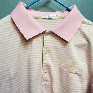 Peter Millar Pink Striped Short Sleeve Polo Shirt